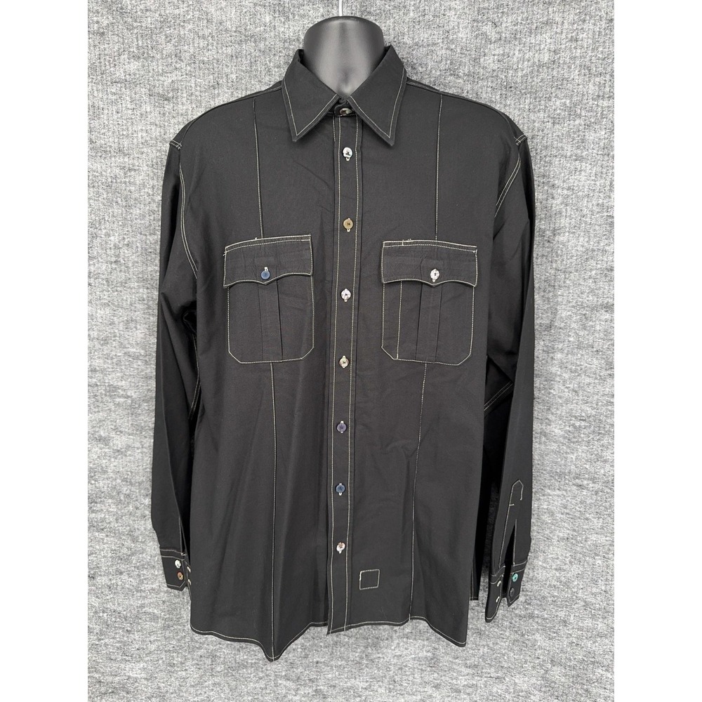 Alessandro Gherardeschi Shirt Mens 2XL Black Long Sleeve Western Made In Italy
